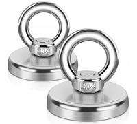 Round Neodymium Fishing Magnets, 48 mm 180LBS Strong Magnets Heavy Duty Rare Earth Magnets, Super Strong Neodymium Magnet with Eye Bolts, Strong Round Magnet for Fishing, Retrieving, Hanging 2 Pcs