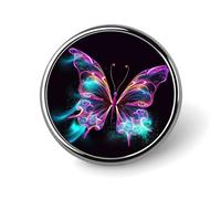 Round Neon Butterfly Brooch Classic Mini Pin 1 Inch Aluminum Alloy Lapel Pin Personalized Button Badge for Backpack Hat Suit Jacket Clothing Decoration