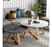 Round Nesting Coffee Table Set, Modern White & Grey Center Tables, Pine Wood Legs, Sturdy & Easy Assembly, 80cm & 60cm for Living Room, Stylish Decor.