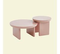 Round Nesting Coffee Table Set of 2, Wooden Coffee Tables with Sturdy Legs,Living Room Circle Center Table,Accent Center Tea Tables for Living Room Bedroom Office,pink