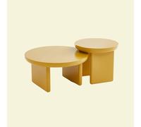 Round Nesting Coffee Table Set of 2, Wooden Coffee Tables with Sturdy Legs,Living Room Circle Center Table,Accent Center Tea Tables for Living Room Bedroom Office,yellow