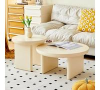 Round Nesting Coffee Table Set of 2, Wooden Coffee Tables with Sturdy Legs,Living Room Circle Center Table,Accent Center Tea Tables for Living Room Bedroom Office,white