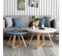 Round Nesting Coffee Table Set - Pine Wood Legs, Durable & Easy Assembly, Modern Design for Living Room, White & Blue Finish, 70cm + 50cm - Stylish Décor.