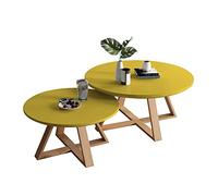Round Nesting Coffee Table Set, Yellow Pine Wood Accent Tables for Living Room, Easy Assembly, Durable Design, 70cm + 50cm Sizes, Modern Decor.