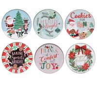 Round Nesting Tins with Holiday Print Designs Bundle of 2 Round Metal Tins with Lids for Cookies, Candy, Food Presents - 1-6 and 3/4 Inches and 1-6 inches Diameter