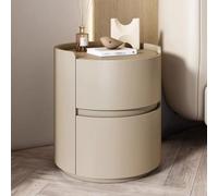 Round Night Stand Nightstand, Wooden Bedside Table for Bedroom, Outer Leather Table, Nightstand Storage Living Room end Tables Drawer Shelf Bed Side Table