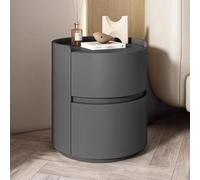 Round Night Stand with Drawer and Shelf, Leather Finish Bedside Table for Bedroom Storage, Living Room End Table