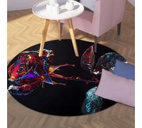 Round Non Slip Rugs Modern Creative Floral Vibrant Color Rose Print Thin Floor Carpet for Living Room Bedroom Bar Romantic Decor 100cm