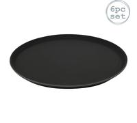 Argon Tableware Black Round Serving Trays Pack of 6-35cm Reusable Non Slip Rubberized Surface Platter for Food and Drinks - Durable Heat Resistant Stackable Trays for Bars, Restaurants and Home Use