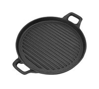 Round Nonstick Grill Pan, Multipurpose Cast Iron Ribbed Griddle Home Frying Pan with Handles, Outdoor Portable Grilling Pan for Campfire, Electric Stove(24cm / 9.4in)