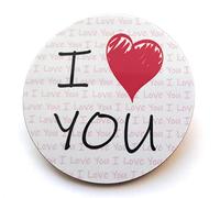 Round Novelty Coaster with Romantic Love Message - I Heart Design - Unique Birthday Gift - Made in UK (I Heart You)