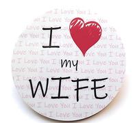 Round Novelty Coaster with Romantic Love Message - I Heart Design - Unique Birthday Gift - Made in UK (I Heart My Wife)