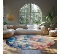 Round Nursery Rug with Flying Birds and Cloud Print Soft Low Pile Circle Carpet for Kids Bedroom Washable Non Slip Foldable Floor Mat 100cm
