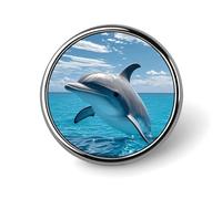 Round Ocean Dolphin Lapel Pin Metal Brooch Personalized Novelty Pin Cute Button Badge Safety Pin Fashion Jewelry Accessories Gift for Clothes Hat Backpack Bag