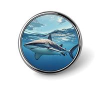 Round Ocean Sea Animal Shark Brooch Classic Mini Pin 1 Inch Aluminum Alloy Lapel Pin Personalized Button Badge for Backpack Hat Suit Jacket Clothing Decoration