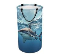 Round Ocean Sea Animal Shark Laundry Hamper Large Collapsible Waterproof Laundry Basket with Handles Dirty Clothes Toy Storage Organizer Bin for Bedroom Dorm Bathroom