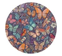 Round Office Desktop Mouse Pad, Dancing Butterflies with Leaves Non-Slip Lightweight Computer Mouse Pad 10" Diameter
