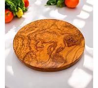 Round Olive Wood Serving Board - 12” Large Wooden Cheese and Charcuterie Board, Handcrafted Cutting Board for Food Presentation, Durable and Stylish Kitchen Essential (Size 1 (20cm x 20cm))