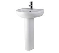 Balterley 500mm Bathroom Sink, Full Pedestal Ceramic Round Bowl Bathroom Wash Basin Sink with Overflow, 1 Tap Hole, Floor Standing Basin Sinks for Cloakroom - 500 x 416 x 823mm (White)