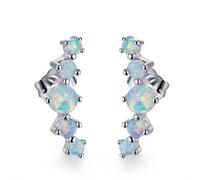 Round Opal Climber Crawler Stud Earrings for Women Girls White Gold Plated Pin Created Small Opal Curved Cartilage Ear Piercing Earring Dainty Jewelry Gifts Hypoallergenic, Copper, Created Opal