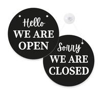 Round Open & Closed Sign - Classic Circle: Shop Door Double-Sided Hanging Sign, Acrylic Business Door Plaque with Suction Cup - Retail, Office, Salon, Cafe, Restaurant