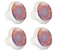 Round Orange Mandala Gradient Background Cabinet Knobs, 35mm Round Glass Knobs for Dressers and Drawers, Decorative Handles Pulls for Home Kitchen Bedroom, 4 Pack