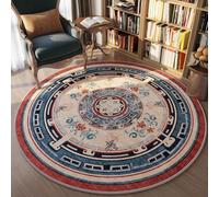 Round Oriental Area Rug, Traditional Chinese Pattern, Navy Blue and Red Medallion Design, Living Room Carpet 170 cm