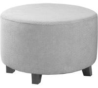 Round Ottoman Cover Stretch Storage Round Ottoman Slipcover Jacquard Folding Storage Round Ottoman Cover Footrest Stool Slipcover Footstool Protector Cover with Elastic Bottom 30*17in lightgrey.