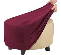 Round Ottoman Cover, Velvet Plush Ottoman Slipcover, Stretch Footstool Furniture Protector, Footrest Folding Storage Stool Covers with Elastic Bottom(Burgundy,M)