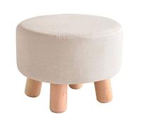 Round Ottoman Footstool with Solid Wooden Legs Beige Sponge Padded Small Chair for Changing Shoes Step Stool 28x25CM Perfect for Entryway or Living Room Use