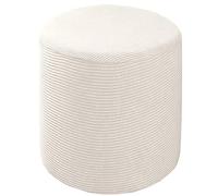Round Ottoman Slipcover - Elastic Stretch Fit Textured Check Fabric Machine Washable Protector for Small/Large Footstools Fits 100cm Diameter Ottomans Durable & Stylish