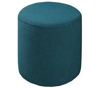 Round Ottoman Slipcover - Stretchy Elastic Bottom Textured Checked Fabric Machine Washable Fits 100cm Diameter Ottomans Small/Large Sizes - Perfect Footstool Protector!