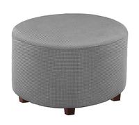 Round Ottoman Slipcovers,Jacquard Stretch Footstool Protector With Elastic Bottom Small Checks Foldable Footrest Covers Soft Washable Furniture Protector For Living Room-light grey-M