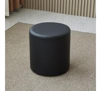 Round Ottoman Stool Waterproof PU Leather Pouf Extra Seat for Guests Soft Foam Cush Footrest Modern Black Design 35cm Height x 30cm Width Versatile Living Room Fur