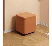 Round Ottoman Storage Bench - Upholstered Footrest with Removable Lid - Leather Pouffe Footstool for Bedroom and Living Room - Small Vanity Stool