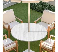 Round Outdoor Table Cloth with Parasol Hole Waterproof 3D Wood Printing Garden Table Protector Cover Wipe Clean Fitted Tablecloth for Kitchen Outdoor Garden Decoration (Pattern 2,L（114-137cm）)