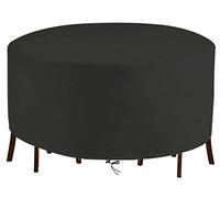 Round Outdoor Table Cover 250cm x 80cm, Waterproof & Windproof, Heavy-Duty 420D Ox Fabric, UV Resistant, Durable Garden Fur Cover for Rattan Patio Furniture - Black