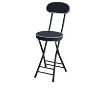 Round, padded folding stool with backrest, portable bar stool for adults, suitable for kitchen, garden and bathroom (Black)