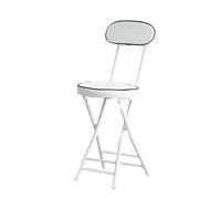 Round, padded folding stool with backrest, portable bar stool for adults, suitable for kitchen, garden and bathroom (White)