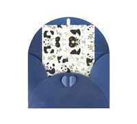 Round Panda patterned Blue party invitation, vertical greeting card, suitable for anniversary