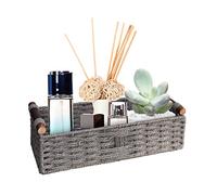 Round Paper Rope Storage Basket Wicker Baskets for Organizing with Handle Decorative Storage Bins for Countertop Toilet Paper Basket for Toilet Tank Top Small Baskets Set,Grey