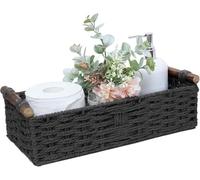 Round Paper Rope Storage Basket Wicker Baskets for Organizing with Handle Decorative Storage Bins for Countertop Toilet Paper Basket for Toilet Tank Top Small Baskets Set,Black