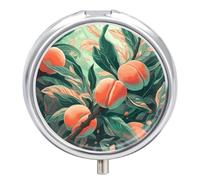 Round Peach on The Branch Pill Box Small Pill Case with 3 Compartment Portable Metal Medicine Organizer Mini Travel Medicine Vitamin Supplement Container for Pocket Purse