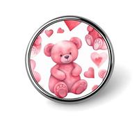 Round Peach Style Bear Brooch Classic Mini Pin 1 Inch Aluminum Alloy Lapel Pin Personalized Button Badge for Backpack Hat Suit Jacket Clothing Decoration