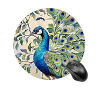 Round Peacock Watercolor Painting Mouse Pad Non-Slip Rubber Base Waterproof Mouse Mat Travel Portable Gaming Mousepad for Office Work Home Computer Laptop Personalized Accessory