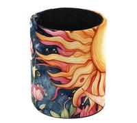 Round Pencil Pen Cup Holder Stand Desk Organizer Desktop Stationery Container Accessorires for Home, School, Office - Watercolor Sun and Moon on Flowers Background