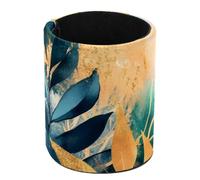 Round Pencil Pen Cup Holder Stand Desk Organizer Desktop Stationery Container Accessorires for Home, School, Office - Watercolor Modern Flowers Plants Tropical Leaves