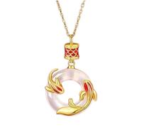 Round Pendant Necklace for Women with Fish and Peace Buckle Design, Alloy Charm Jewelry for Work, Evening Looks, and Daily Wear Ideas Fish Pendant Peace Buckle Charm Alloy Necklace Round Women Jewelry