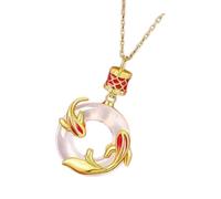 Round Pendant Necklace for Women with Fish and Peace Buckle Design, Alloy Charm Jewelry for Work, Evening Looks, and Daily Wear Ideas Fish Pendant Peace Buckle Charm Alloy Necklace Round Women Jewelry