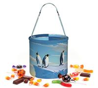 Round Penguins On The Iceberg print Candy Basket Hand-held Portable | Reusable Polyester Candys Bags Trick or Treat Bag for Sweets Halloween Party Decor